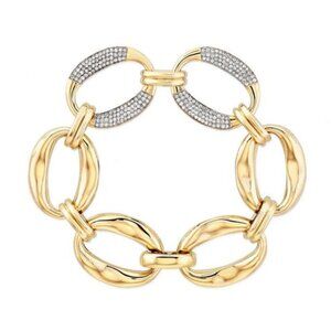 Bold Oval Link 14K (or 18k upon request) Yellow Gold Pave Bracelet